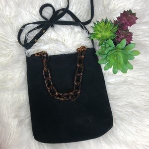 Madewell Slim Brooklyn Leather Suede Pouch Crossbody Bag Black Tortoise Link